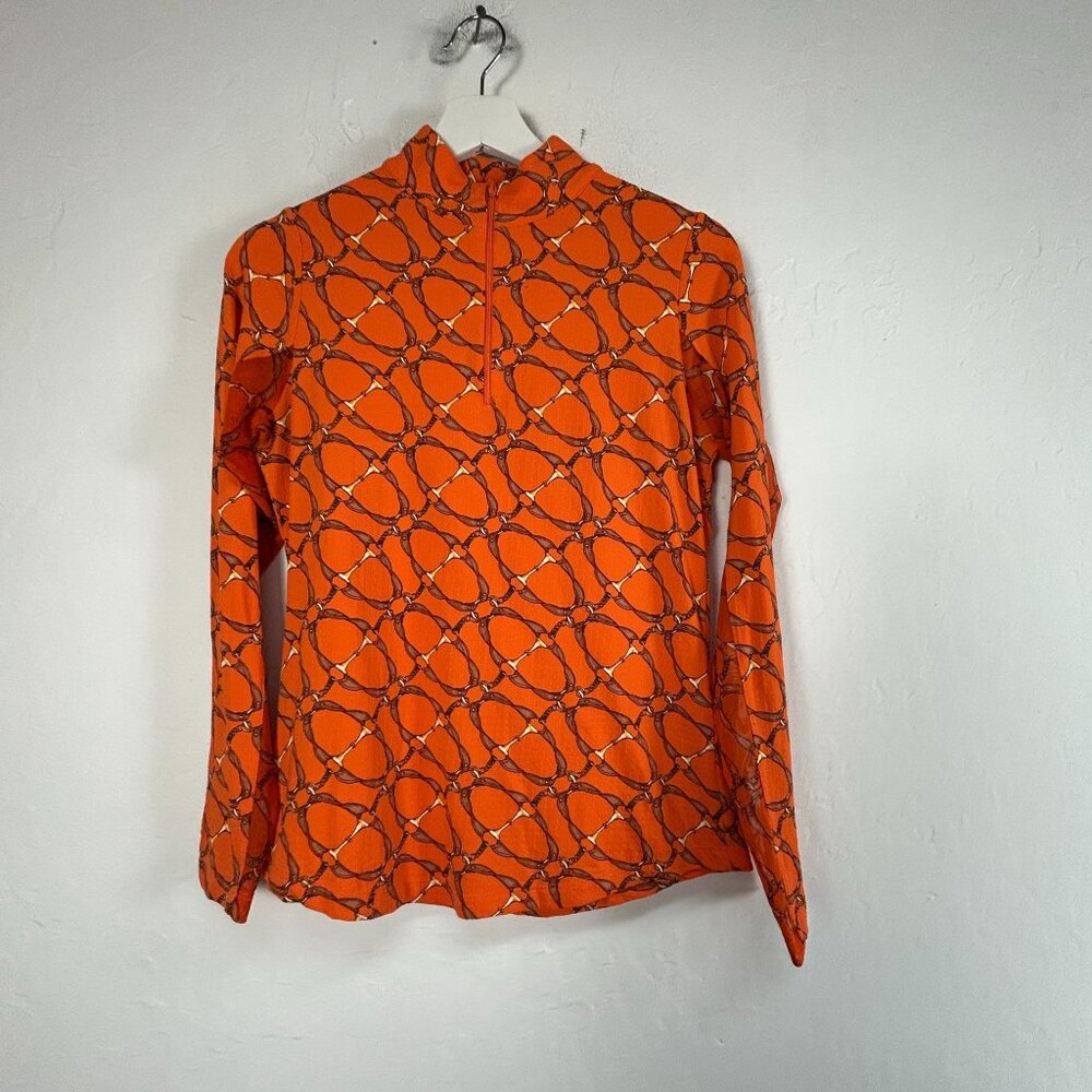 Ibkul Womens Long Sleeve Orange Printed 1/4 Zip Pullover Athletic Top XS Stretch